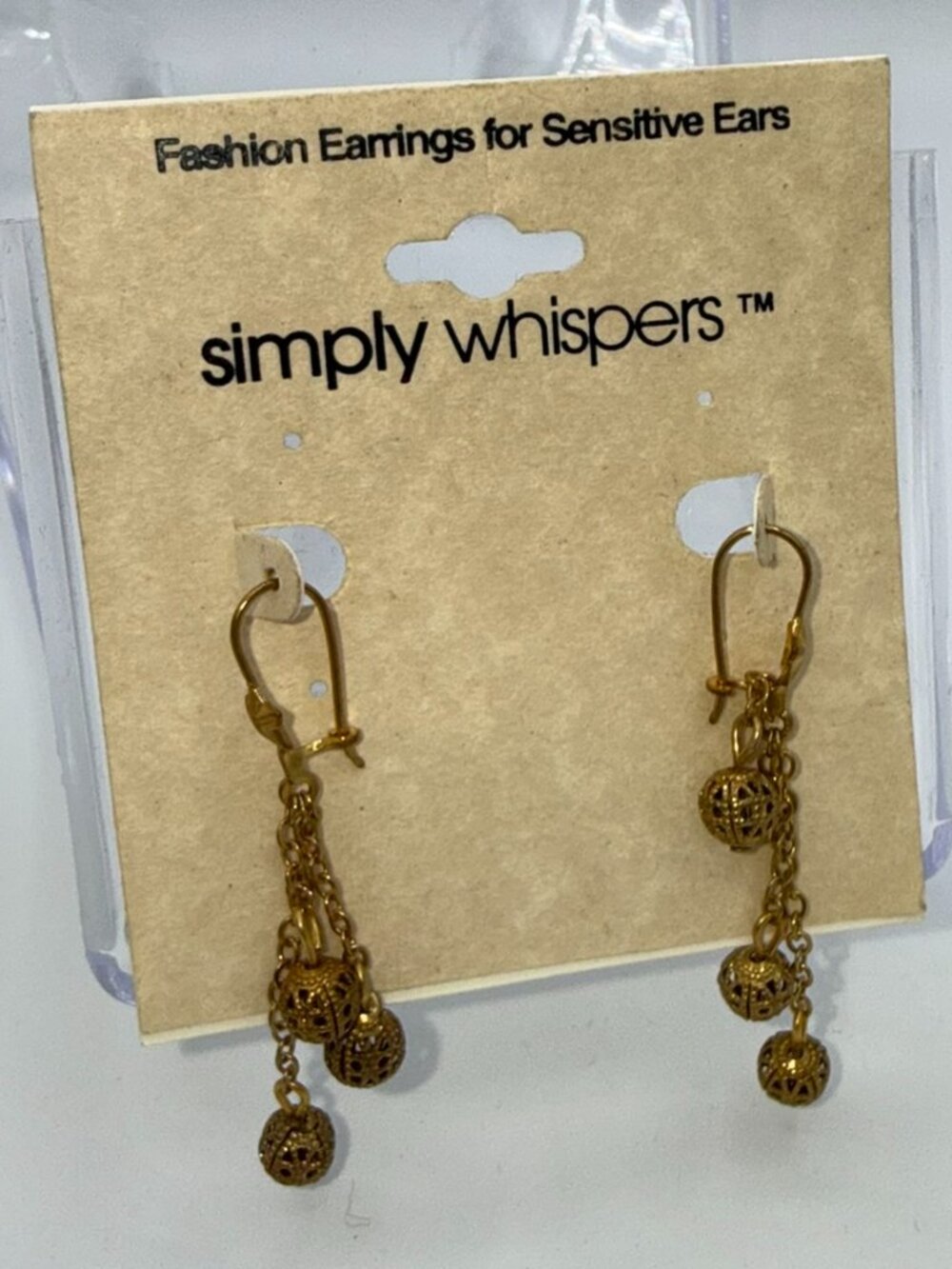 Simply Whispers Gold Tone Dangle Earrings for Sensitive Ears NWT